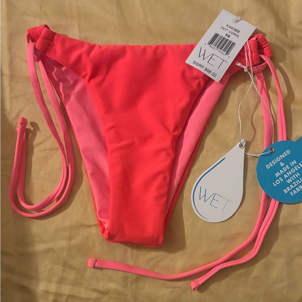 Hot Pink and Bubblegum Pink Tie-Side Bikini Bottom ONLY - Brand Wet size Small